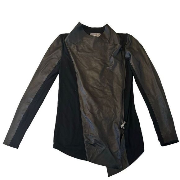 Michael Stars Moto Jacket Real Leather Draped Front Black Size Small - Picture 2 of 6